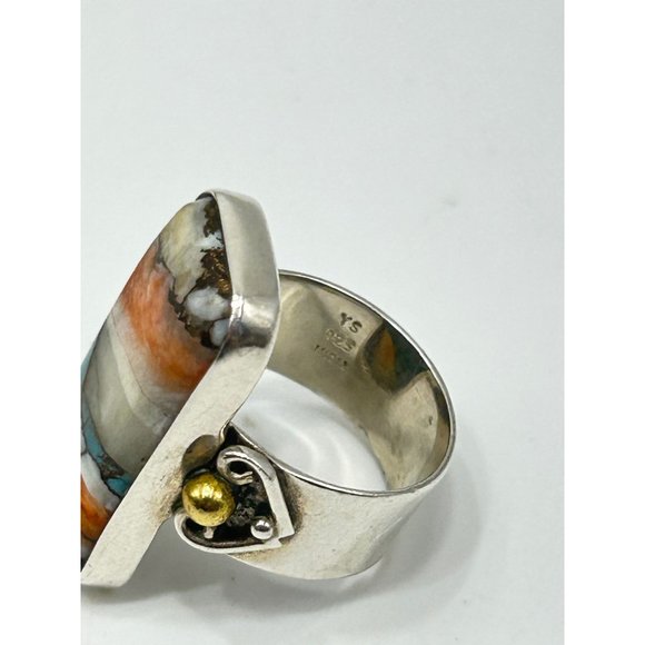 Colorful Natural Spiny Oyster Turquoise Gemstone Ring Size 6.75 Sterling Silver - Picture 4 of 8